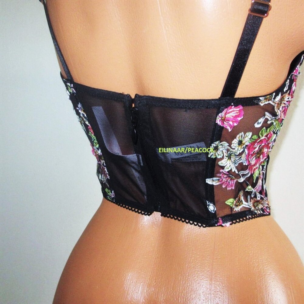 36C VICTORIA'S SECRET Dream Angels Unlined Bra Top Black Pink Floral Embroidered - Picture 3 of 8